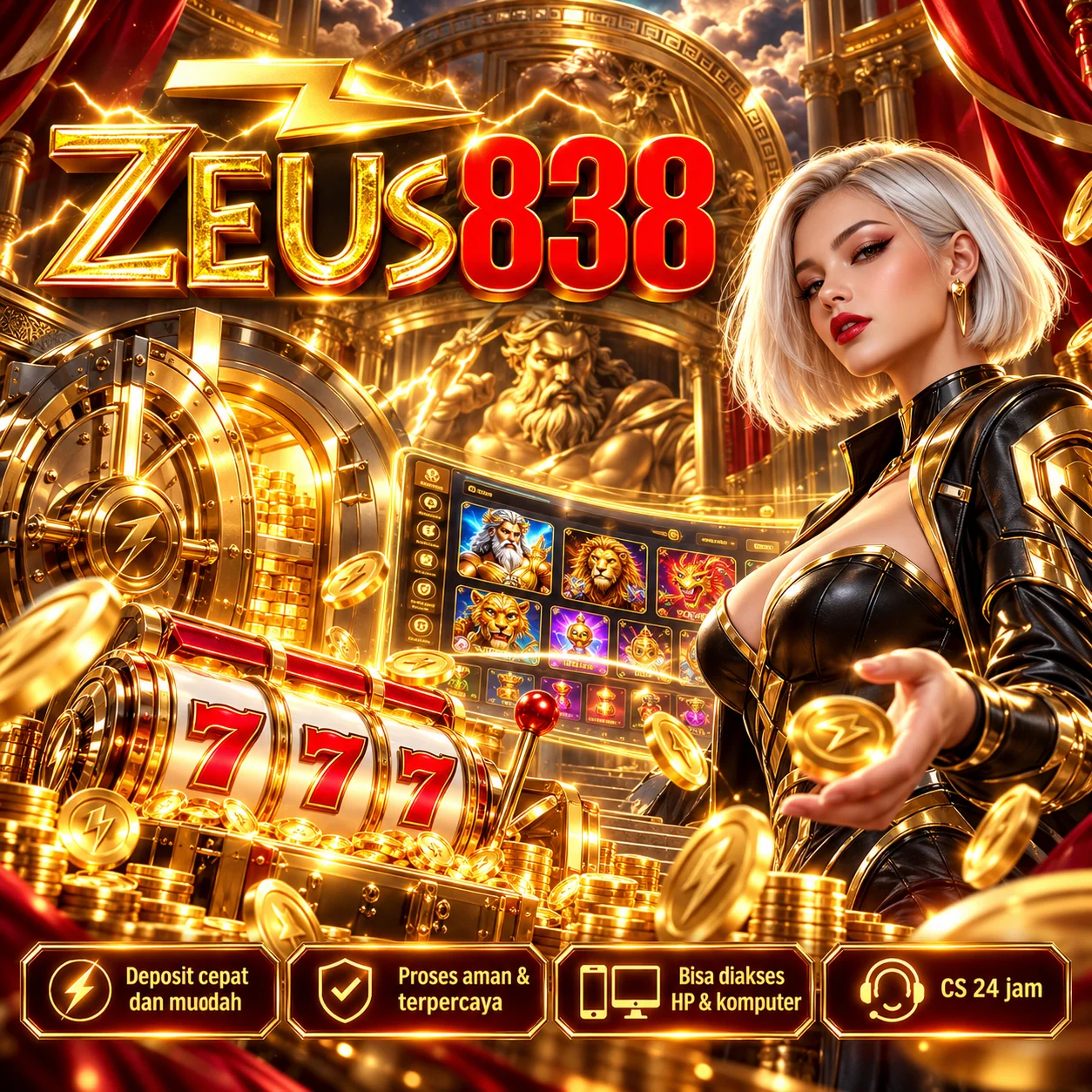 Ilustrasi ZEUS838 dunia game digital bernuansa emas